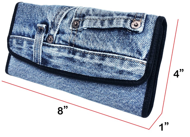 Bijoux de Ja Upcycling Blue Denim Large Capacity Money Flap Roomy Long Wallet Purse for Women BMW014 - Image 5